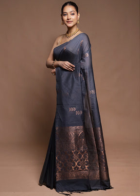 Grey Dupion Silk Saree With Blouse Piece