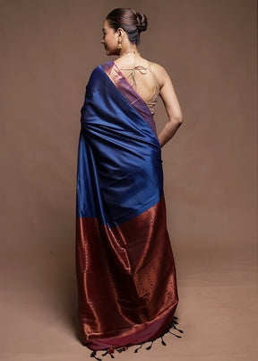 Blue Dupion Silk Saree With Blouse Piece