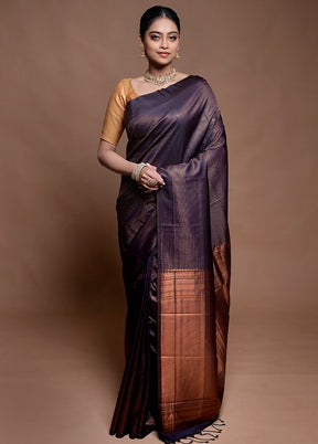 Blue Dupion Silk Saree With Blouse Piece