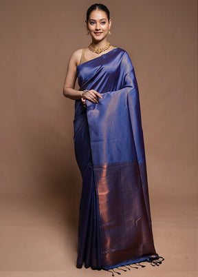 Blue Dupion Silk Saree With Blouse Piece
