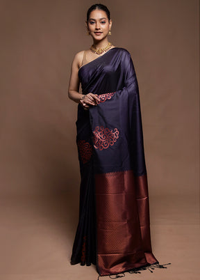 Blue Dupion Silk Saree With Blouse Piece