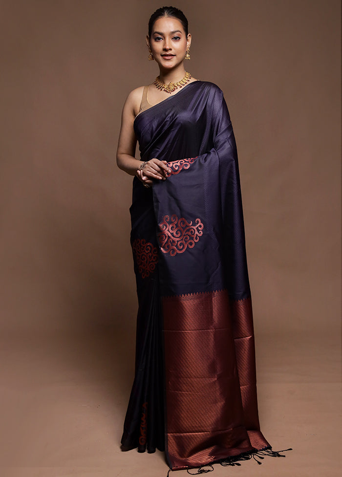 Blue Dupion Silk Saree With Blouse Piece