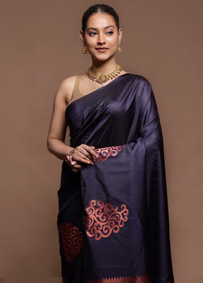 Blue Dupion Silk Saree With Blouse Piece