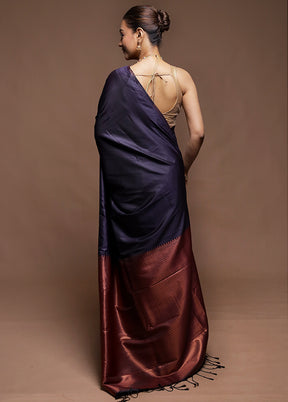 Blue Dupion Silk Saree With Blouse Piece