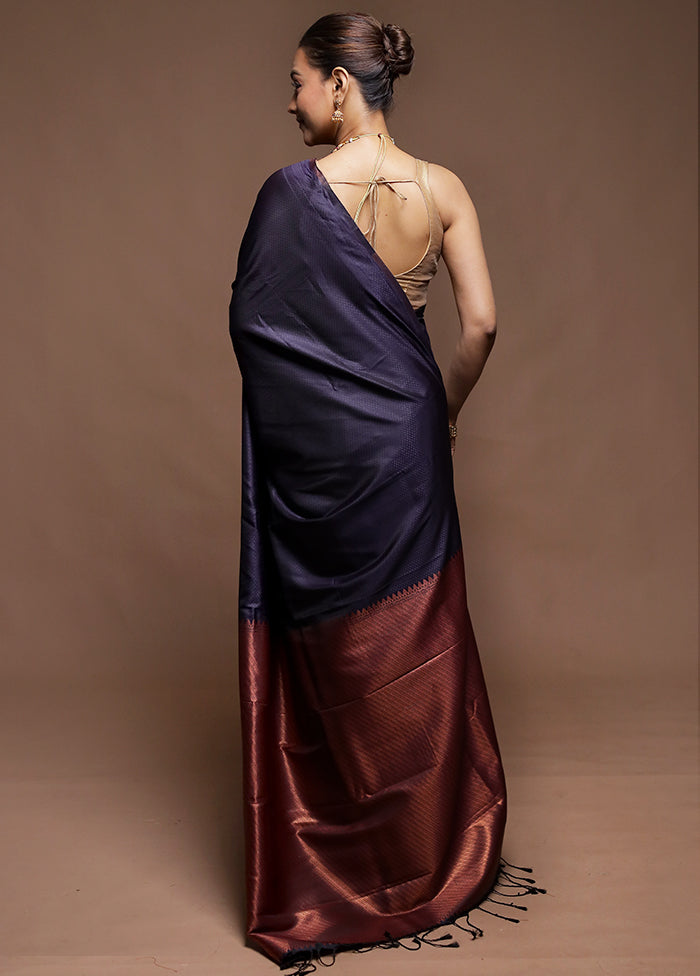 Blue Dupion Silk Saree With Blouse Piece