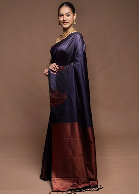 Blue Dupion Silk Saree With Blouse Piece