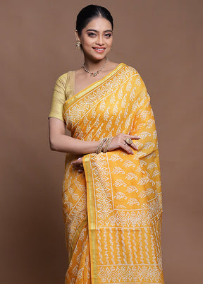 Yellow Chanderi Cotton Saree With Blouse Piece