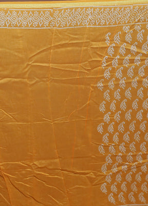 Yellow Chanderi Cotton Saree With Blouse Piece