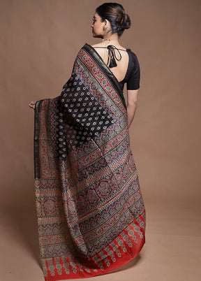 Black Chanderi Cotton Saree With Blouse Piece