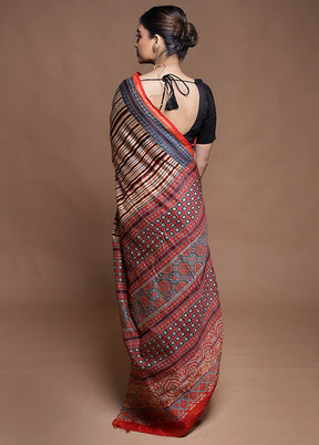 Cream Chanderi Cotton Saree With Blouse Piece