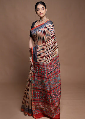 Cream Chanderi Cotton Saree With Blouse Piece