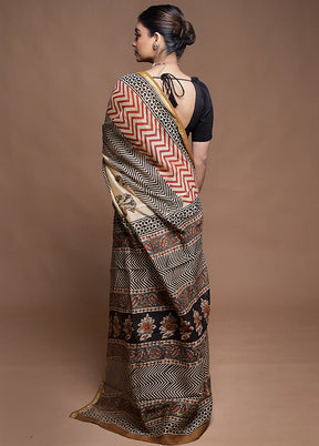 Cream Chanderi Cotton Saree With Blouse Piece