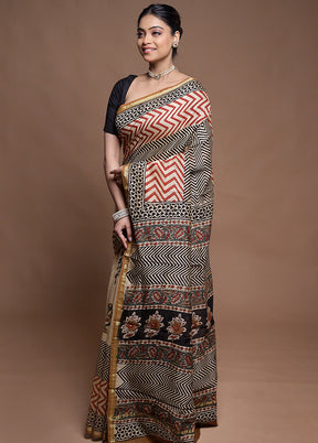 Cream Chanderi Cotton Saree With Blouse Piece