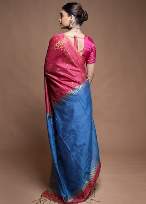 Blue Cotton Saree With Blouse Piece