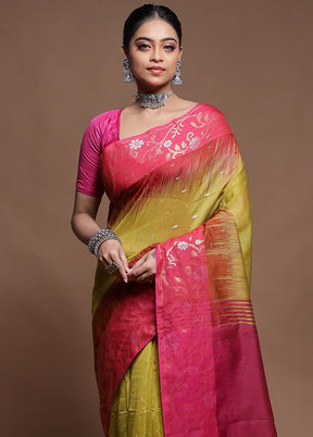 Green Cotton Saree With Blouse Piece