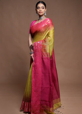 Green Cotton Saree With Blouse Piece