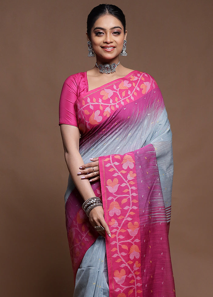 Pink Cotton Saree With Blouse Piece