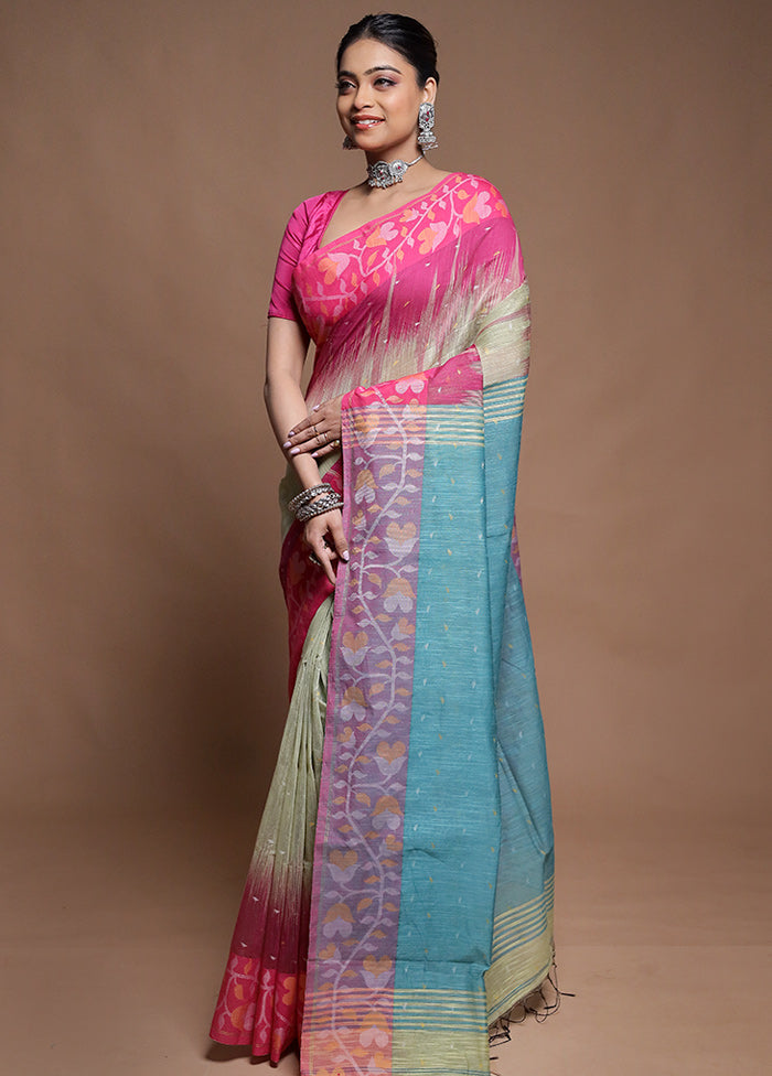 Pink Cotton Saree With Blouse Piece