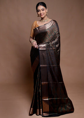 Black Tanchoi Silk Saree With Blouse Piece