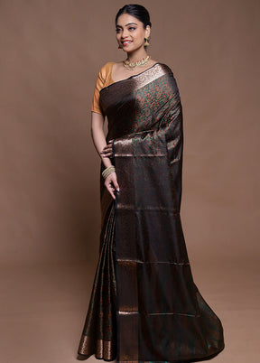 Black Tanchoi Silk Saree With Blouse Piece