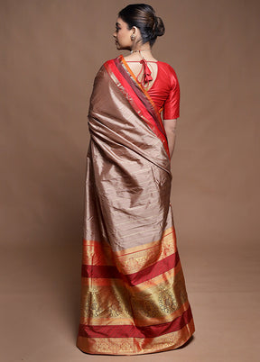 Cream Handloom Kanchipuram Pure Silk Saree With Blouse Piece