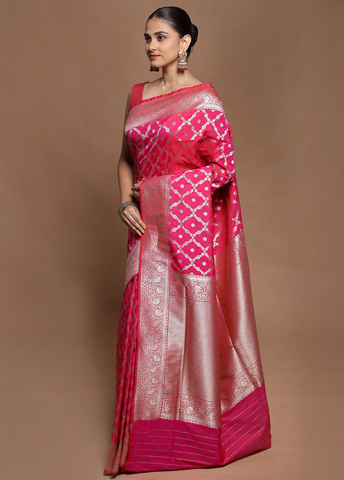 Pink Uppada Silk Saree With Blouse Piece