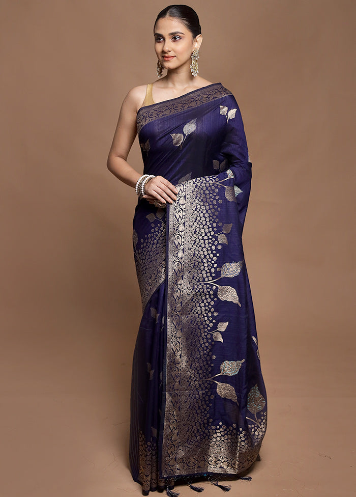 Blue Dupion Silk Saree With Blouse Piece