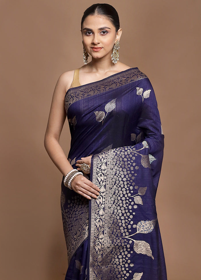 Blue Dupion Silk Saree With Blouse Piece