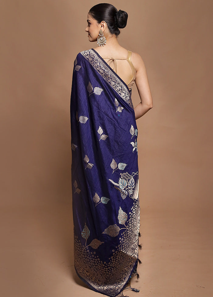 Blue Dupion Silk Saree With Blouse Piece