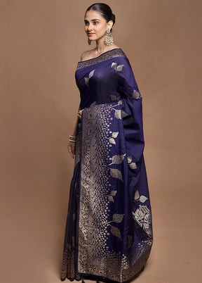 Blue Dupion Silk Saree With Blouse Piece