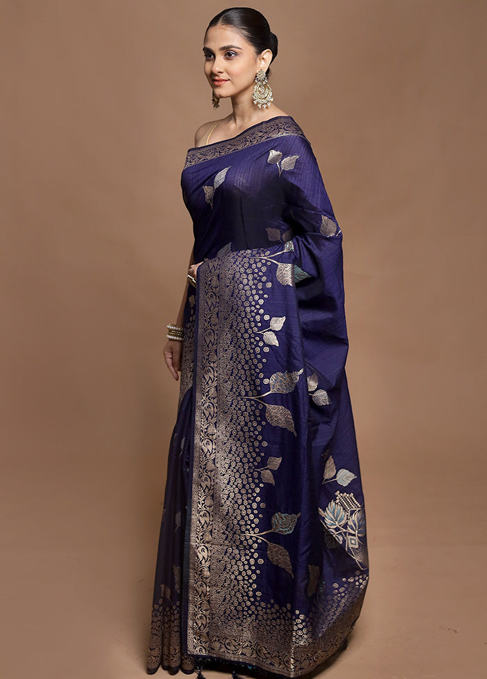 Blue Dupion Silk Saree With Blouse Piece