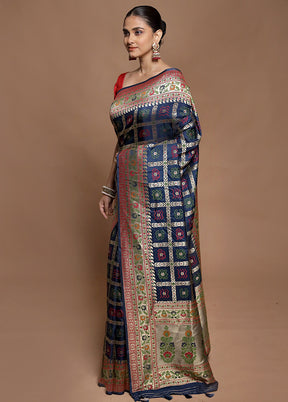 Blue Dupion Silk Saree With Blouse Piece