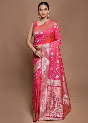 Pink Uppada Silk Saree With Blouse Piece