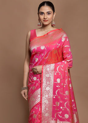 Pink Uppada Silk Saree With Blouse Piece