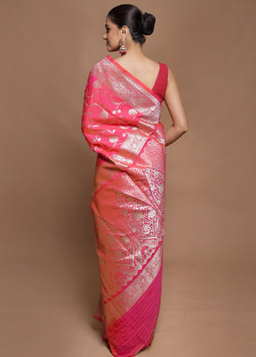 Pink Uppada Silk Saree With Blouse Piece