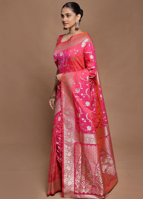 Pink Uppada Silk Saree With Blouse Piece