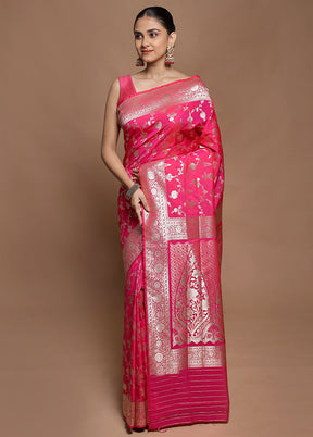 Pink Uppada Silk Saree With Blouse Piece