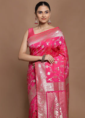 Pink Uppada Silk Saree With Blouse Piece