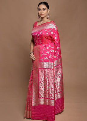 Pink Uppada Silk Saree With Blouse Piece