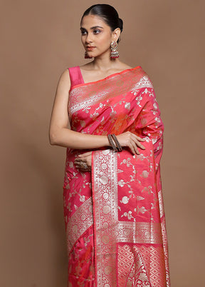 Pink Uppada Silk Saree With Blouse Piece