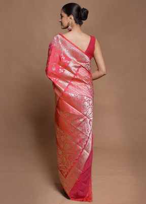 Pink Uppada Silk Saree With Blouse Piece