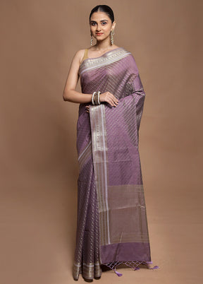 Purple Kora Silk Saree With Blouse Piece