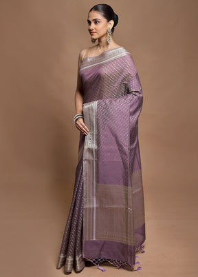 Purple Kora Silk Saree With Blouse Piece