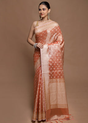 Rust Tissue Silk Saree With Blouse Piece
