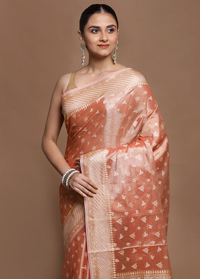 Rust Tissue Silk Saree With Blouse Piece