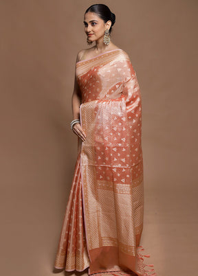 Rust Tissue Silk Saree With Blouse Piece