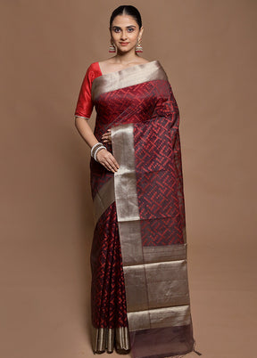 Purple Kora Silk Saree With Blouse Piece