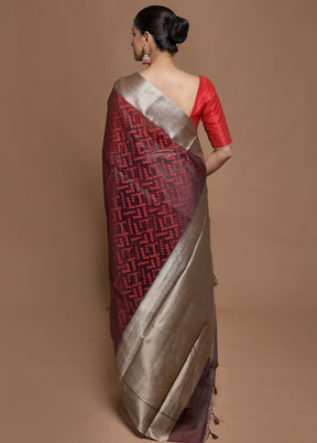 Purple Kora Silk Saree With Blouse Piece