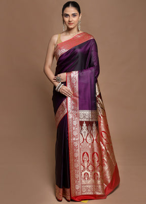 Purple Banarasi Silk Saree With Blouse Piece