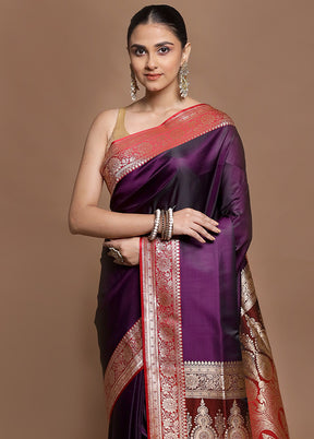 Purple Banarasi Silk Saree With Blouse Piece